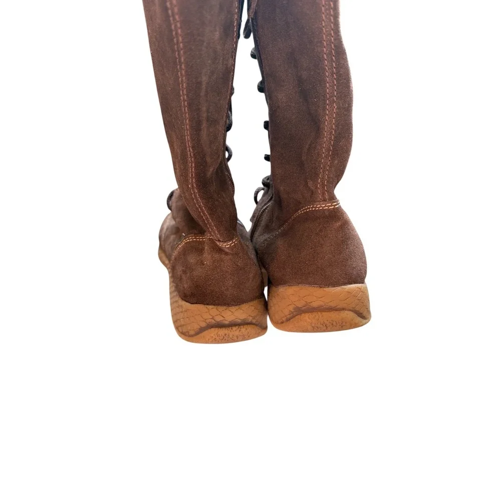 Primigi Boots Girls 34 Brown Suede Tall Lace Up Side Zip Made in Italy